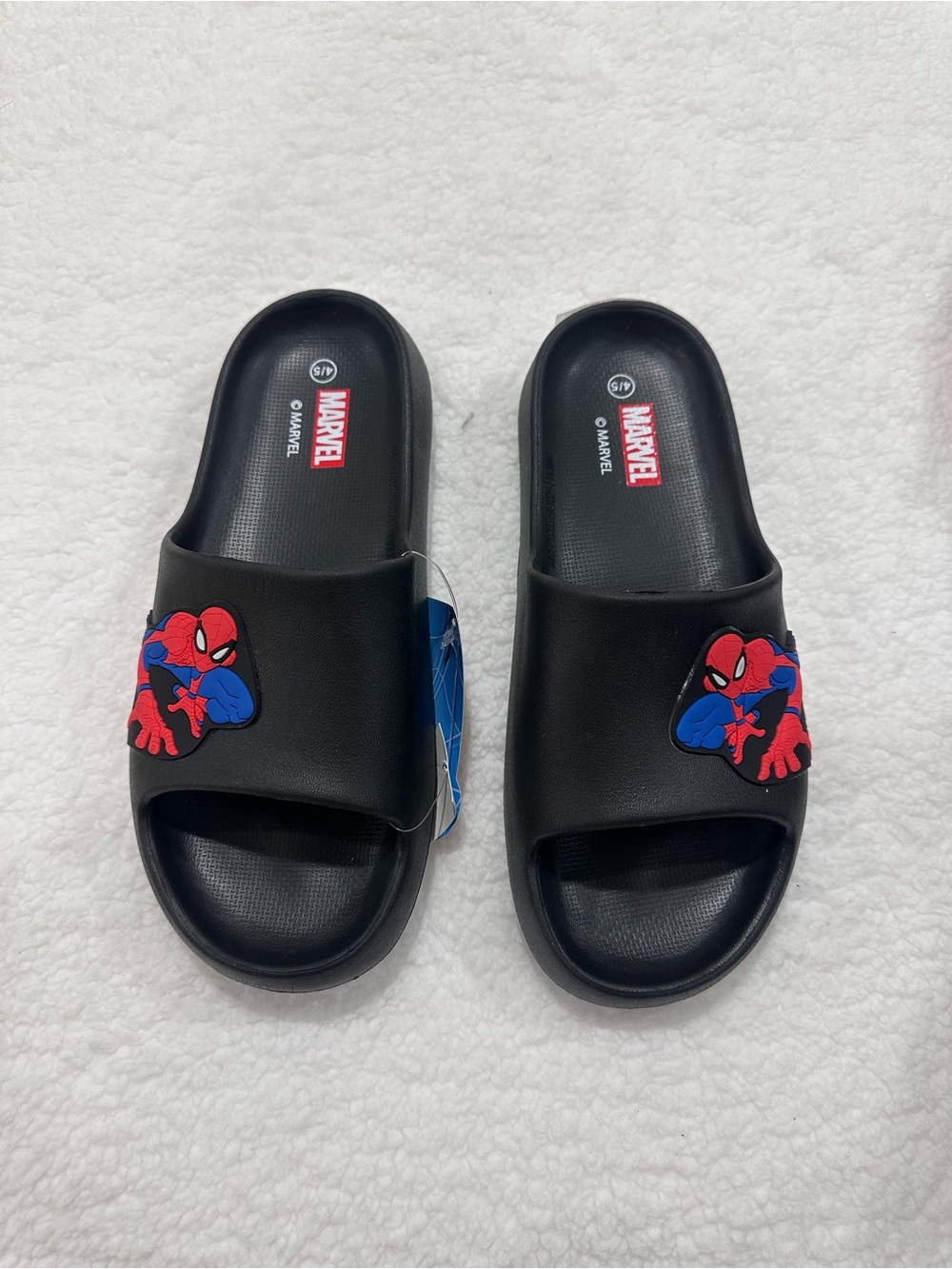 Marvel Black Spider-Man Kids Slide Sandals with Red & Blue Accents